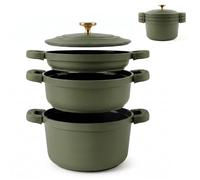 briebe Totem Batterie Cuisine Empilable 4 Pièces Antiadhésif Céramique | Induction Poêle, 2 Casseroles Ø 22cm Aluminium Moulé sans PFOA, Tous Feux, Vert