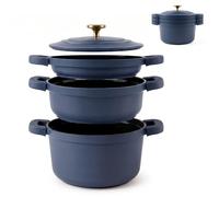 briebe Totem Batterie Cuisine Empilable 4 Pièces Antiadhésif Céramique | Induction Poêle, 2 Casseroles Ø 22cm Aluminium Moulé sans PFOA, Tous Feux, Bleu