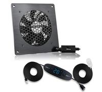 BRIEFCEC Ventilateur USB 120 mm, affichage numérique de la température, système de ventilation silencieux, ventilateur 5 V, avec cadre moderne en aluminium brossé noir pour armoire AV home cinéma,