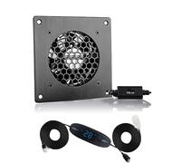 BRIEFCEC Ventilateur USB 80 mm, affichage numérique de la température, système de ventilation silencieux, ventilateur 5 V, avec cadre moderne en aluminium noir brossé pour armoire AV home cinéma,