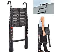 BRIEFNESS Échelle télescopique de 3,8 m avec crochet amovible - Échelle en aluminium robuste et extensible - Échelle multifonction - Capacité de 150 kg - Conforme à la norme EN131 - Noir