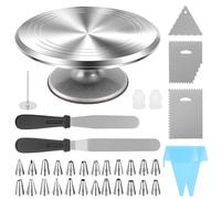 BRIEFNESS Kit de décoration de gâteau professionnel avec plateau tournant en aluminium, 24 douilles et outils de glaçage, kit de pâtisserie ultime pour débutants et experts