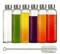 Brieftons Bouteilles d'eau en verre avec bouchons : transparent, lot de 6, 500 ml, couvercles anti-fuite, citron vert soda de qualité supérieure, kit de kéfir, avec brosse de nettoyage