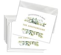 Briefzauber Carte d’invitation anniversaire 50 ans | Lot de 12 cartes & 12 enveloppes | Set DIN A6 avec texte à trous | Decoration anniversaire jubilé - différentes variantes (50 ans - Flor)