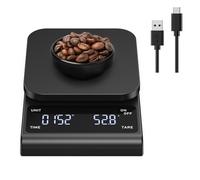 Brifit Balance à Café avec Minuterie, Balance de Cuisine 3kg/0.1g, Alimentaires de Précision avec Affichage LED, Fonction Tare, USB, Arrêt Automatique