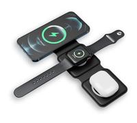 Brifit Chargeur Induction 15W Chargement Rapide 3 en 1 Bloc de Charge sans Fil Magnétique avec éclairage de Nuit, Compatible avec Phone 17/16/15/14/13/12/11, Watch, AirPods, Note/S, Noir