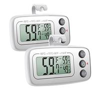 Brifit Thermometre Frigo, Mini Digital LCD Thermomètre de Réfrigérateur Congelateur avec Crochet, Enregistrement Max/Min, Écran LCD Facile à Lire, ℃ /℉ Conversion, Argent, Lot of 2