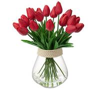 Briful 20PCS Fleurs Artificielles Rouge Tulipes, Bouquet de Tulipes Artificielles, Fausses Fleurs, pour Fenêtre d'hôtel de Bureau à Domicile de Mariage, centres de Table, Décoration de Fête