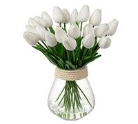 Briful 20PCS Fleurs Artificielles Tulipes, Bouquet de Tulipes Artificielles, Fausses Fleurs, pour Fenêtre d'hôtel de Bureau à Domicile de Mariage, centres de Table, Décoration de Fête - Blanche