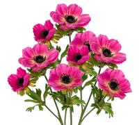 Briful Anémone artificielle en spray de 55 cm avec 3 fleurs, 3 fleurs en soie rose vif pour la maison, le bureau, la décoration intérieure - Grandes anémones