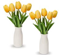 Briful Fleurs artificielles - Tulipes artificielles comme de vraies tulipes au toucher réel - Hauteur : 30 cm - Avec vase en céramique - Plante artificielle décorative (jaune)