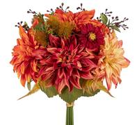 Briful Lot de 2 bouquets de fleurs artificielles - Hortensia - Hauteur : 30 cm - Plante décorative pour arrangements de table de fête ou mariage (orange rouge, 1 pièce)