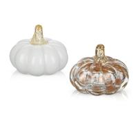 Briful Lot de 2 citrouilles artificielles en verre soufflé à la main pour décorations d'automne - 7,9 cm - Mini citrouilles décoratives en verre pour Halloween, centres de table, plateaux à étages et