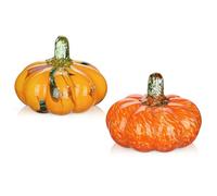 Briful Lot de 2 citrouilles artificielles en verre soufflé à la main pour décorations d'automne - 7,9 cm - Mini citrouilles décoratives en verre pour Halloween, centres de table, plateaux à étages et