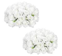 Briful Lot de 2 roses artificielles pour tombes - Bouquets de roses blanches artificielles - Pour décoration extérieure