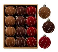 Briful Lot de 24 boules de Noël en velours, décorations de sapin de Noël, 6 cm, incassables, à suspendre, dorées à l'intérieur, petites boules multicolores de Noël avec finition en velours pour la