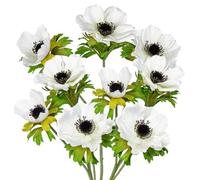 Briful Lot de 3 Anémones Artificielles Fleurs Artificielles comme de Véritables Branches Artificielles Fleurs de Printemps Blanches Longueur 55cm Fleurs Décoratives pour Arrangement de Fleurs Maison