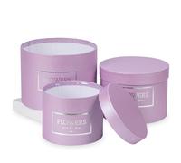 Briful Lot de 3 boîtes cadeaux rondes lavande avec couvercles, boîte cadeau ronde avec boîte intérieure en plastique pour fleurs fraîches et plantes séchées, petites boîtes cadeaux pour cadeaux,