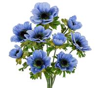 Briful Lot de 3 fleurs artificielles d'anémone artificielles avec 3 fleurs bleues pour décoration d'intérieur et de bureau - 55 cm