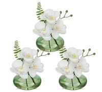 Briful Lot de 3 fleurs artificielles orchidées artificielles comme de vraies fleurs décoratives avec vase en verre Décoration de salle de bain Plante artificielle pour salon, fête, bureau, salle de