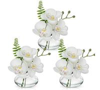 Briful Lot de 3 fleurs artificielles orchidées artificielles comme de vraies fleurs décoratives avec vase en verre Décoration de salle de bain Plante artificielle pour salon, fête, bureau, salle de