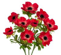 Briful Lot de 3 fleurs d'anémone artificielles en spray avec 3 fleurs rouges pour décoration d'intérieur et de bureau - 55 cm