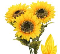 Briful Lot de 3 grandes fleurs de tournesol artificielles décoratives en soie pour mariage, fête, décoration de table