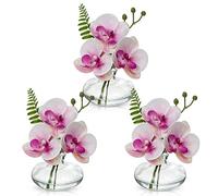 Briful Lot de 3 orchidées artificielles dans un vase en verre, orchidées roses artificielles dans l'eau artificielle pour décoration de salon, salle de bain, bureau