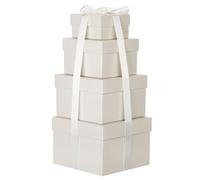 Briful Lot de 4 boîtes cadeaux carrées avec couvercles pour cadeaux, petites boîtes de rangement beiges avec ruban de soie, tailles assorties adaptées pour les cadeaux, les travaux manuels, les