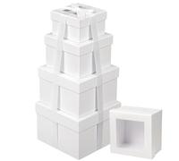 Briful Lot de 4 boîtes cadeaux carrées avec ruban, boîtes cadeaux blanches avec couvercles transparents, petites boîtes de rangement en carton de tailles assorties, adaptées pour les cadeaux, les