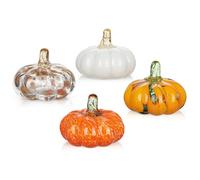 Briful Lot de 4 citrouilles artificielles en verre soufflé à la main pour décorations d'automne - 7,9 cm - Mini citrouilles décoratives en verre pour Halloween, centres de table, plateaux à étages et