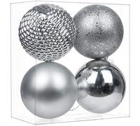 Briful Lot de 4 grandes boules de Noël à suspendre pour sapin de Noël - 12 cm - Argenté