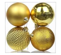 Briful Lot de 4 grandes boules de Noël de 12 cm - Décorations de Noël dorées à suspendre pour décoration de maison et de festival