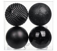 Briful Lot de 4 grandes boules de Noël de 12 cm - Décorations de sapin de Noël à suspendre pour décoration de maison, festival - Noir