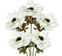 Briful Lot de 5 fleurs artificielles anémone avec tige floquée, 53 cm, fleurs artificielles blanches pour décoration de maison, bureau