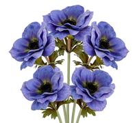 Briful Lot de 5 fleurs artificielles anémone avec tige floquée, 53 cm, fleurs artificielles bleues pour décoration de maison, bureau