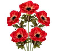 Briful Lot de 5 fleurs artificielles anémone avec tige floquée, fleurs artificielles rouges de 53 cm pour décoration de maison, bureau