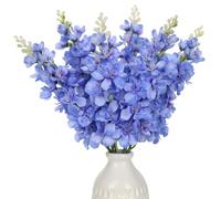 Briful Lot de 6 fleurs de delphinium artificielles de 44,5 cm en soie bleue pour décoration, arrangement floral, décoration de fête