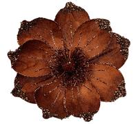 Briful Lot de 6 têtes de magnolia artificielles à paillettes avec clip, 20,3 cm, grandes fleurs artificielles marron magnolia pour décoration de sapin de Noël, fleurs de Noël artificielles pour