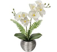Briful Orchidée Artificielle dans Un Pot argenté - Plante d'orchidée phalaenopsis pour Arrangements - Décoration de Table - pour la Cuisine, la Chambre à Coucher, Le Salon