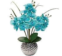 Briful Orchidée artificielle en soie de 52,8 cm dans un pot en céramique argenté, plante d'orchidée phalaenopsis artificielle en soie bleue pour mariage, centre de table de table basse, décoration
