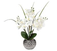 Briful Orchidée Artificielle Phalaenopsis au Toucher réaliste dans Un Pot en céramique argenté pour Mariage, Salle à Manger, Centre de Table, décoration d'intérieur, orchidée Blanche réaliste 52,8 cm