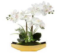 Briful Orchidée Artificielle Phalaenopsis en Pot doré - 38,1 cm - Fausse Fleur pour Centre de Table, Salon, décoration d'intérieur