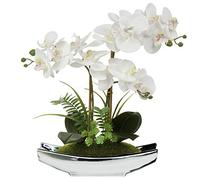 Briful Orchidées artificielles de 38,1 cm, orchidée phalaenopsis Blanche avec Pots argentés, Toucher réaliste, pour la Maison, Le Bureau, Le Salon, la décoration de Table