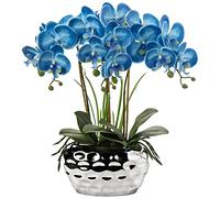 Briful Orchidées artificielles de 45,7 cm, Grande orchidée phalaenopsis Bleue avec Pots en céramique argentés, pour la Maison, Le Bureau, la Salle de Bain, Le Salon, la décoration de Table