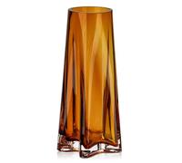 Briful Vase décoratif en verre de 23,5 cm de haut avec base en forme d'étoile, vases à fleurs en cristal ambré pour table, vases minimalistes brillants pour mariage, décoration de rebord de fenêtre