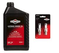 Briggs & Stratton 100008E Huile Moteur SAE 30, 2.0 litre & 992362 2 x 992304 BS-OHV Bougie d'allumage