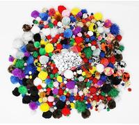 Bright Ideas Pompons assortis de 200 g avec 100 yeux mobiles, multicolore, styles et tailles de pompons, projets d'artisanat pour enfants et loisirs créatifs