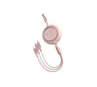 bright mirror cable de chargement de donnees 3 en 1 retractable plat usb usb type-c / lightning / micro usb 3,5 a 1,2 m rose (camlt-mj04)