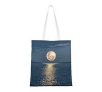 Bright Moon At Sea Sac fourre-tout en toile avec motif imprimé sur toute la surface, grand sac fourre-tout réutilisable avec double poignée, sac de plage, sac de week-end